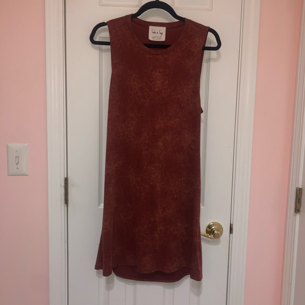Rust red tank top dress with back cutout